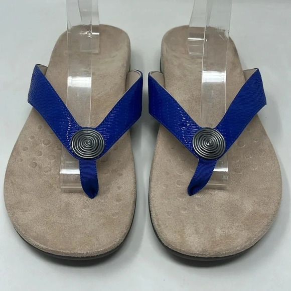 Vionic Hilda Woven Orthotic Arch Support Comfy Low Wedge Thong Sandals Blue 11 - Picture 3 of 15